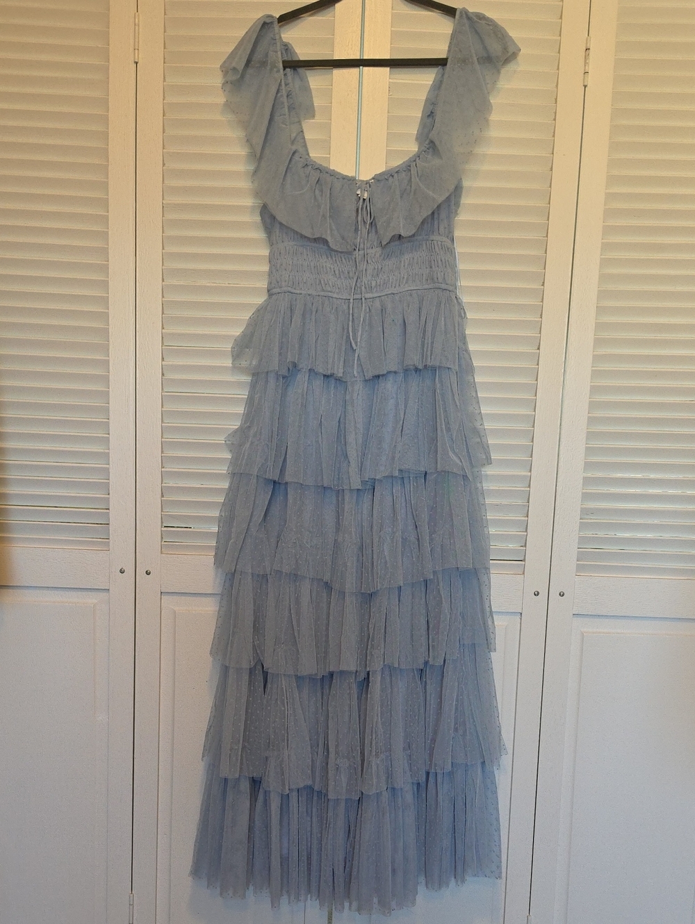 Romantic Powder Blue Tiered Ruffle Maxi Dress